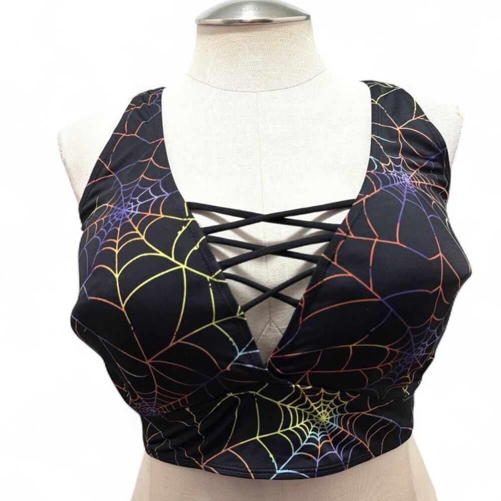 Torrid 5 (5X) Rainbow Spiderweb XO Strappy‎ Padded Triangle Bikini Top Wireless